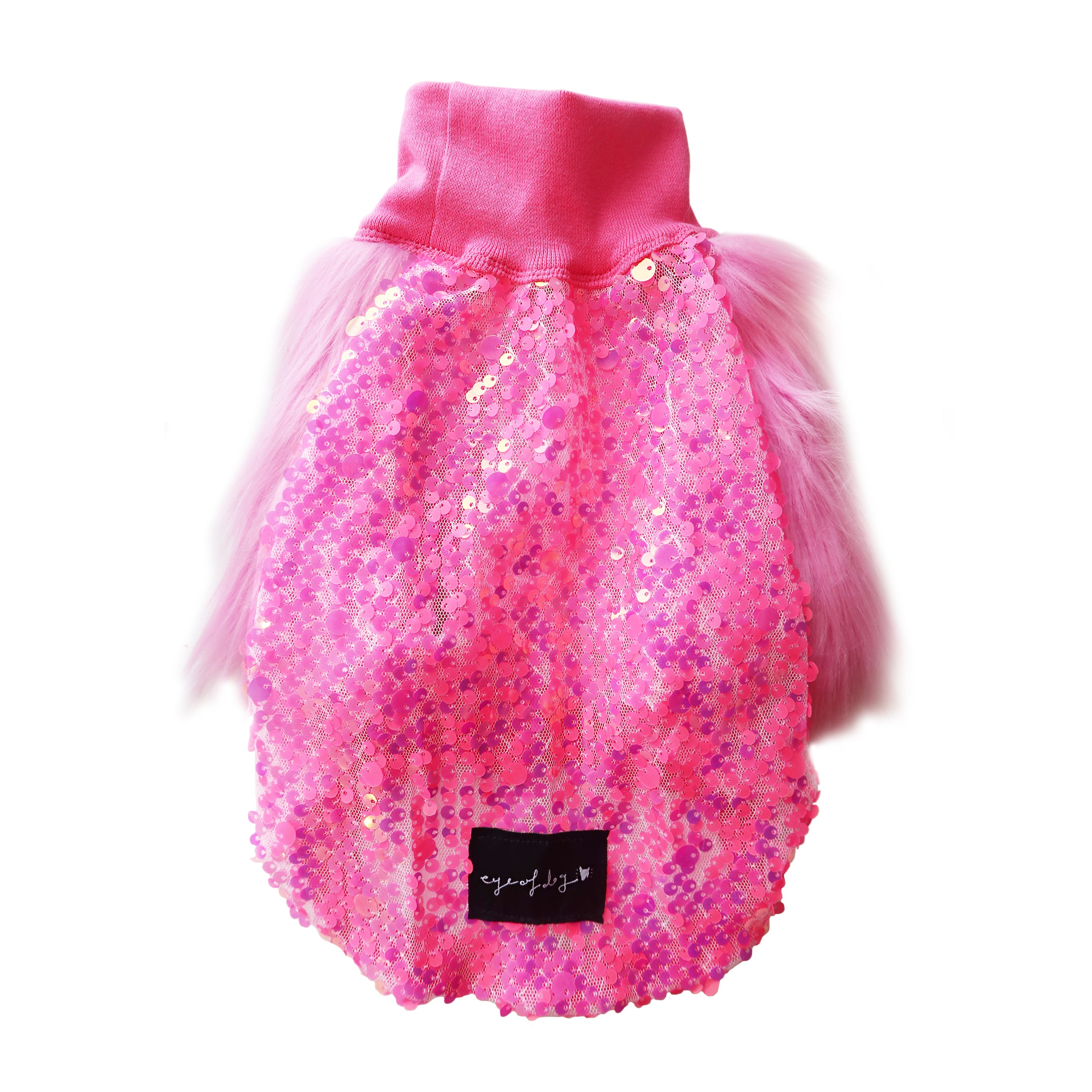 Limited Edition- Party Pink sequin Faux fur dog top - Only XS left - Not restocking.